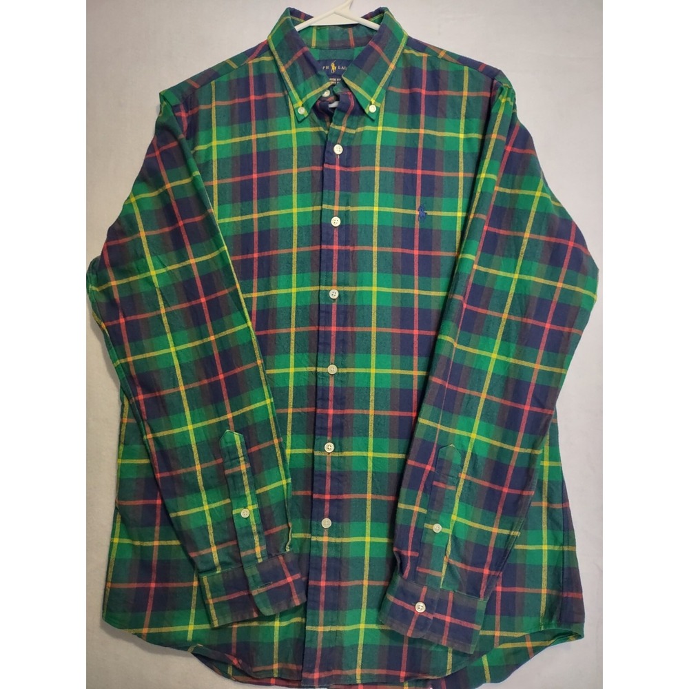 Ralph Lauren Mens M  Button Down Flannel‎ Multicolor Plaid 100%Cotton